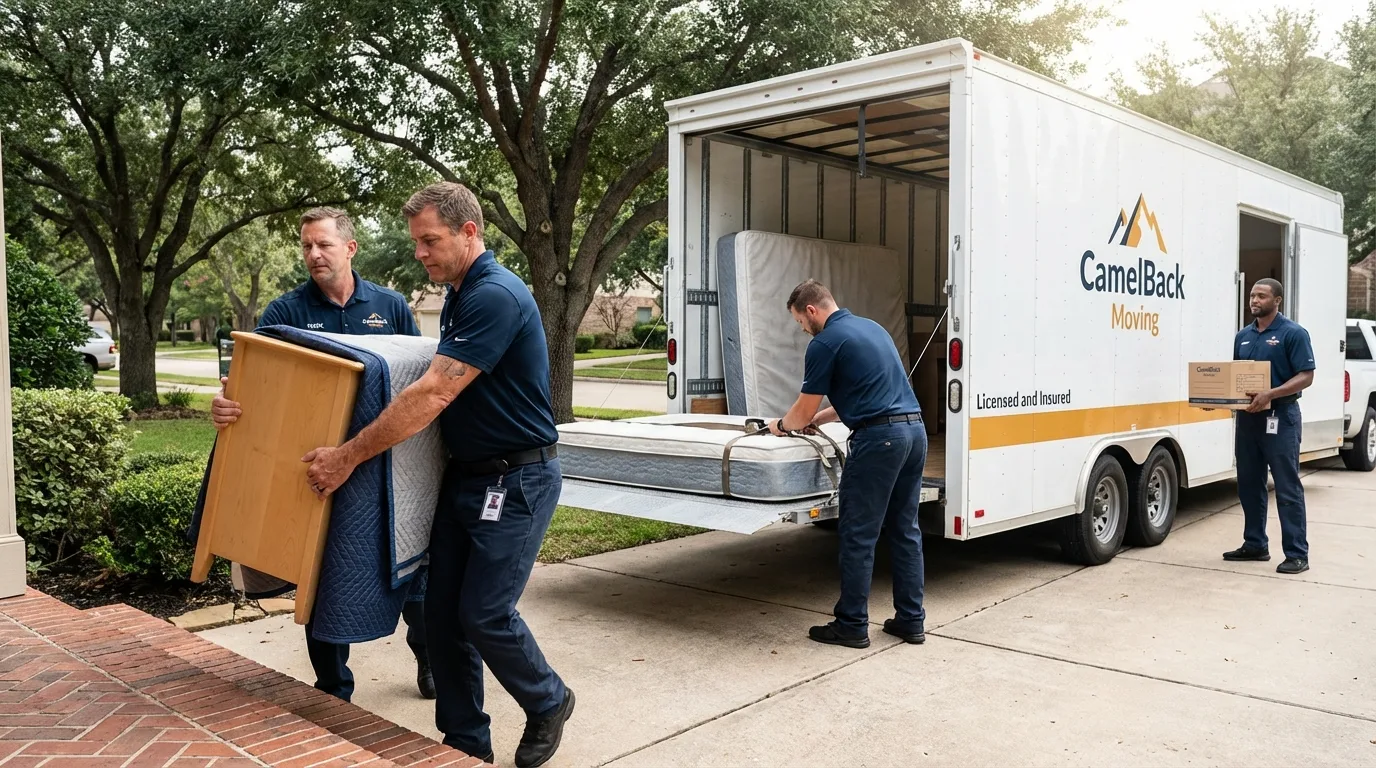 Crew loading residential truck for cross-state move from Elko, NV